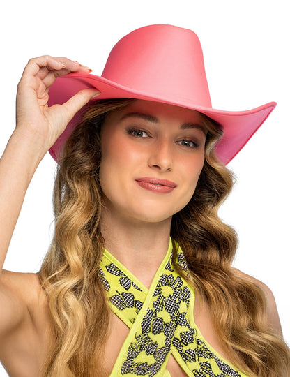 Chapeau de cowboy pour adulte rose fluo