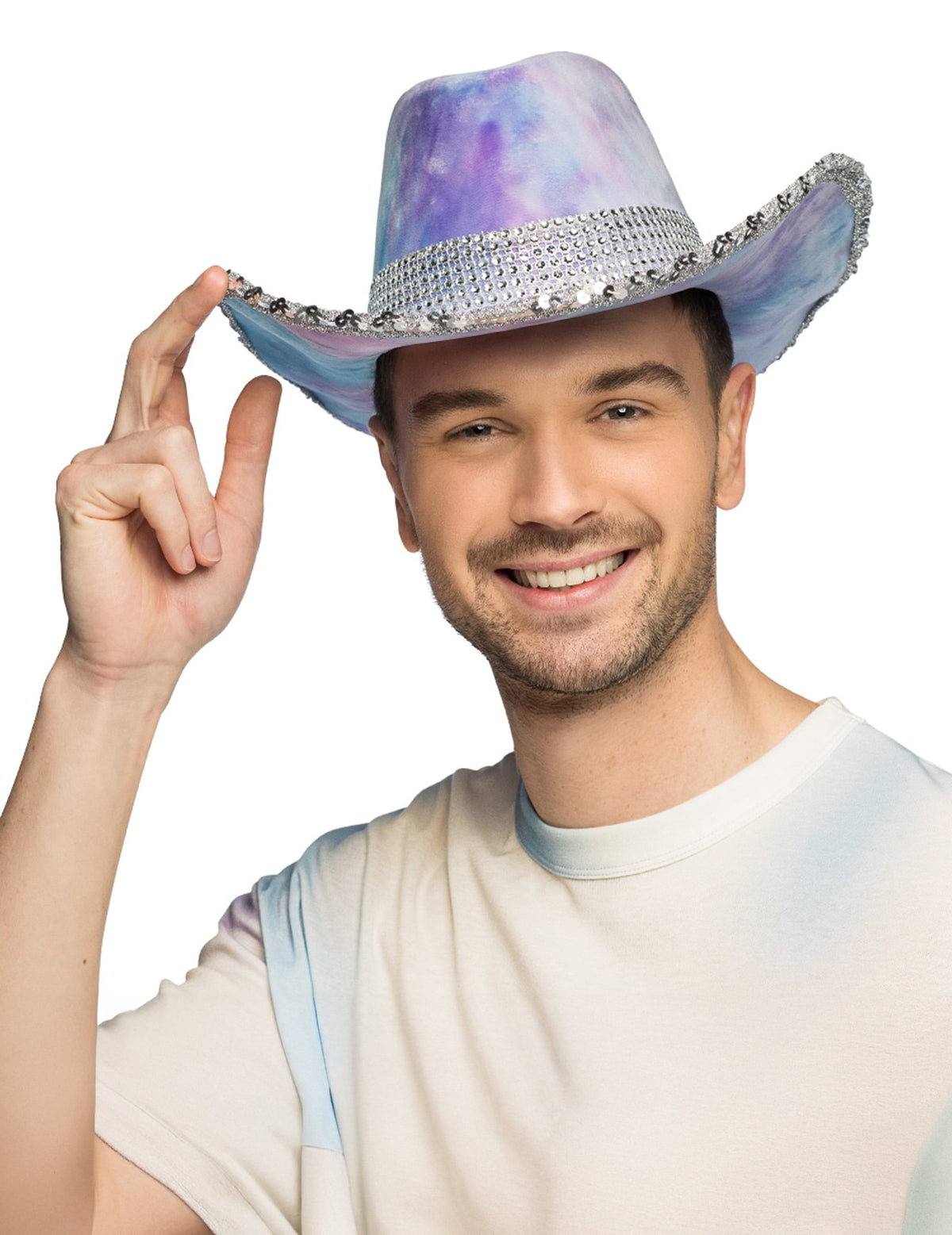Vue de face du chapeau de cowboy tie and dye