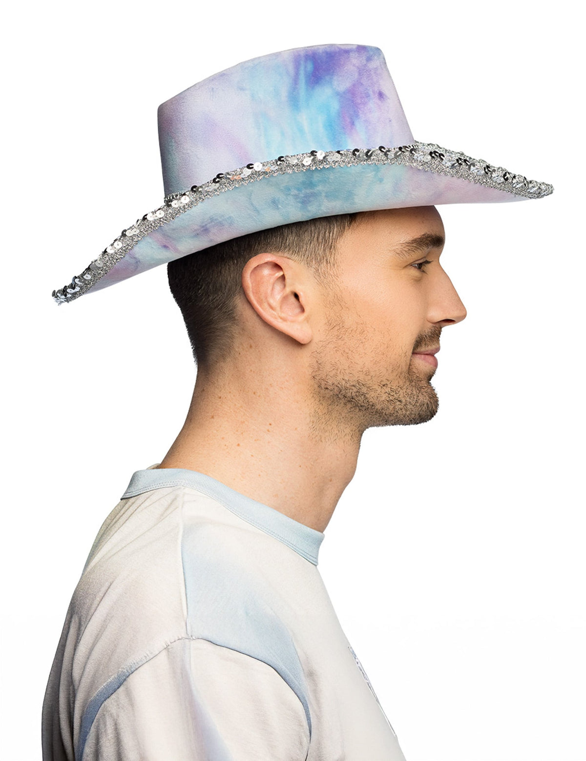 Vue de profil du chapeau de cowboy tie and dye