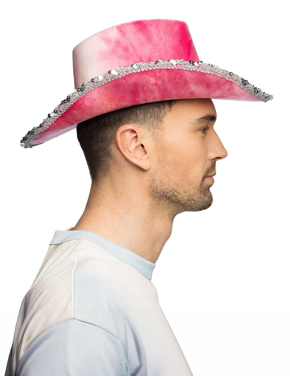 Vue de profil du chapeau de cowboy tie and dye pour adulte