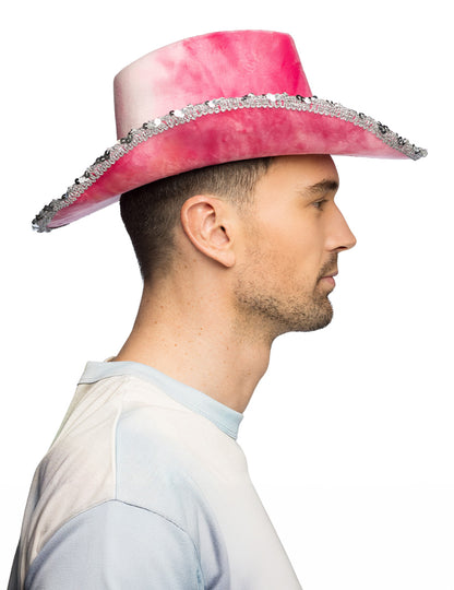 Růžový batikovaný kovbojský klobouk pro dospělé