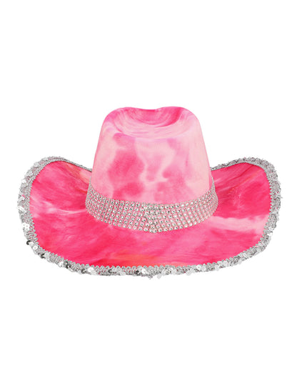 Růžový batikovaný kovbojský klobouk pro dospělé