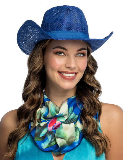 Modrý pletený kovbojský klobouk pro dospělé