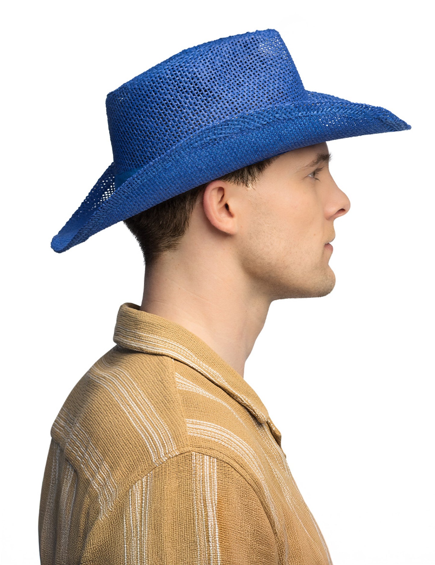 Modrý pletený kovbojský klobouk pro dospělé