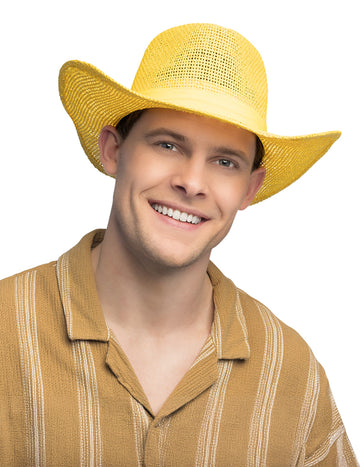 Žlutý pletený kovbojský klobouk pro dospělé