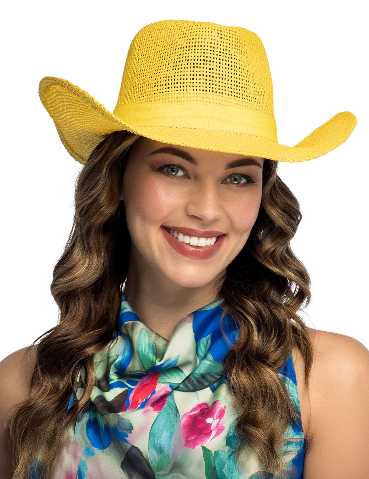 Žlutý pletený kovbojský klobouk pro dospělé