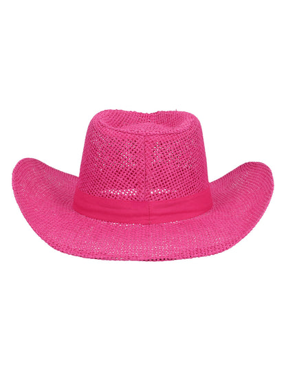 Růžový pletený kovbojský klobouk pro dospělé