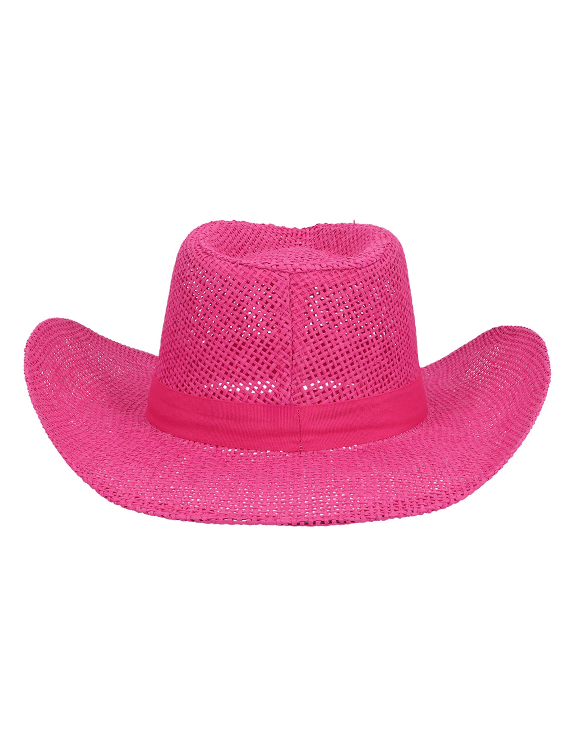 Vue de face du chapeau de cowboy tressé pour adulte rose
