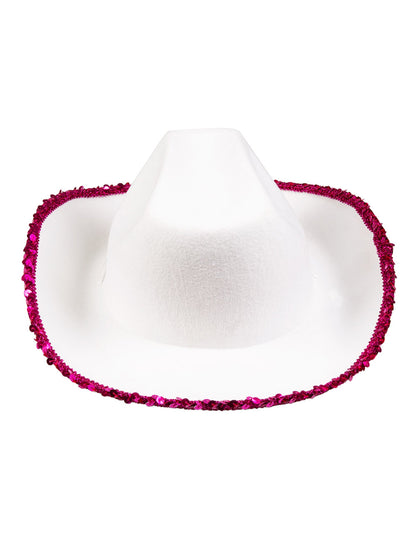 Chapeau de cowgirl blanc avec étoiles à sequins rose