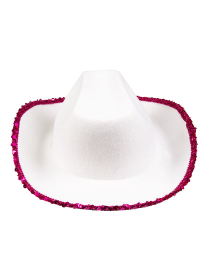 Chapeau de cowgirl blanc avec étoiles à sequins rose