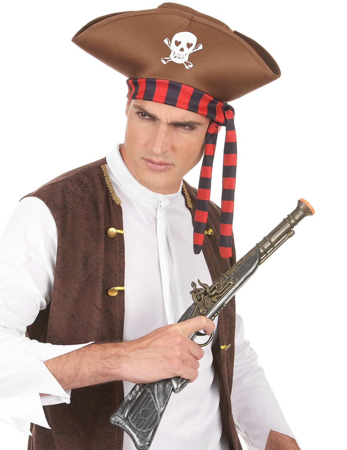 Pohled zepředu s pistolí na pirátský klobouk pro dospělého