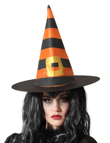 Chapeau de sorcière à rayures orange et noir