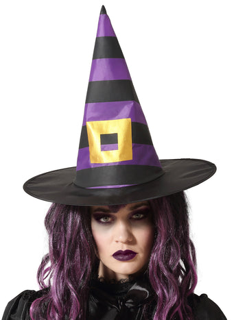 Chapeau de sorcière à rayures violet et noir