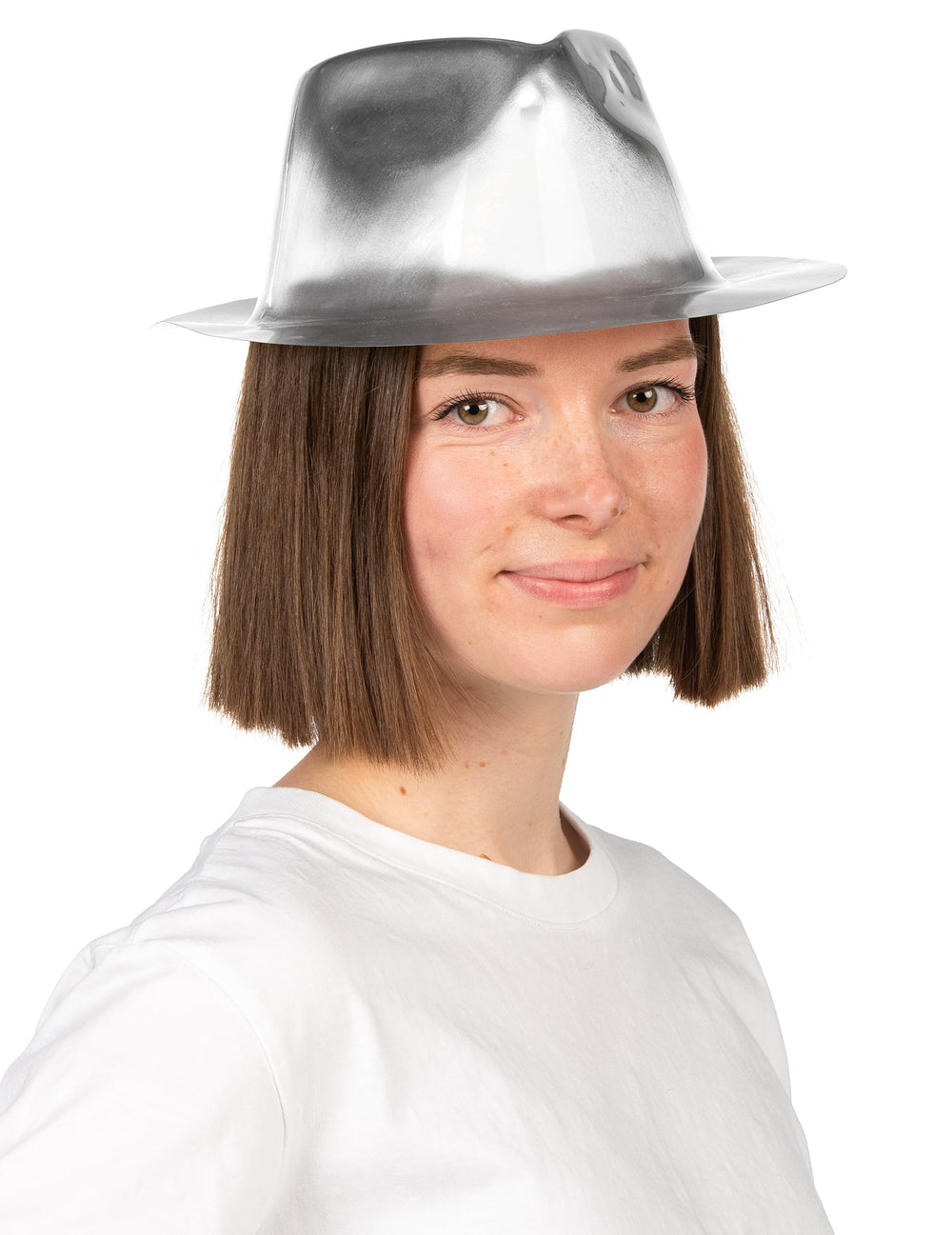 Vue de profil du chapeau gangster brillant argenté