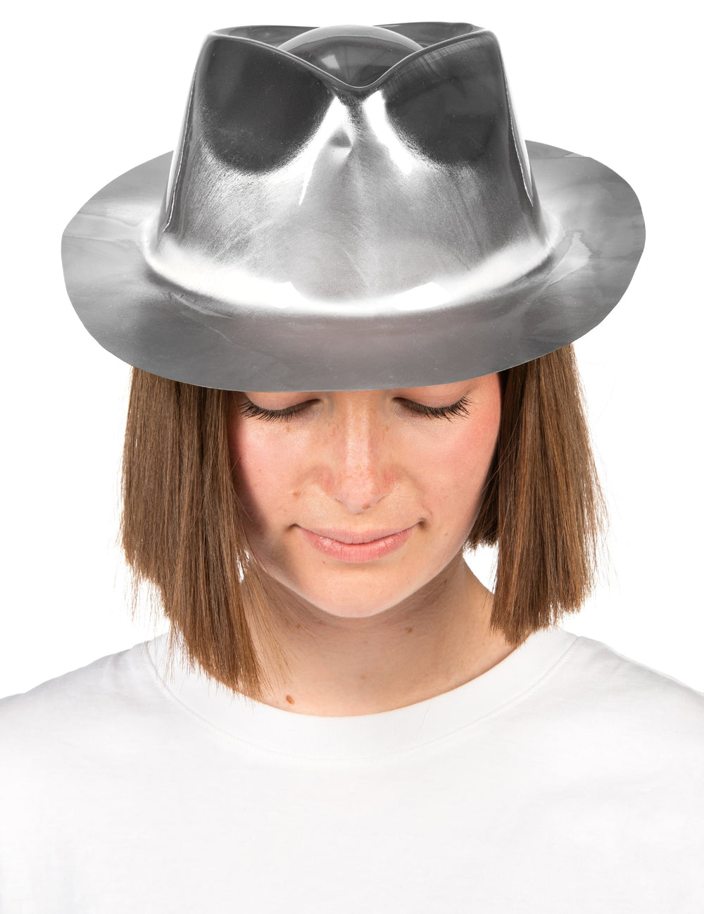 Vue de face du chapeau gangster brillant argenté