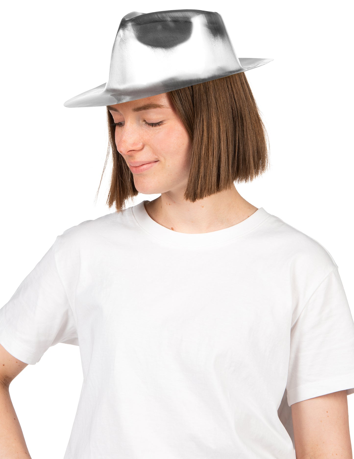 Lesklý stříbrný gangsterský klobouk