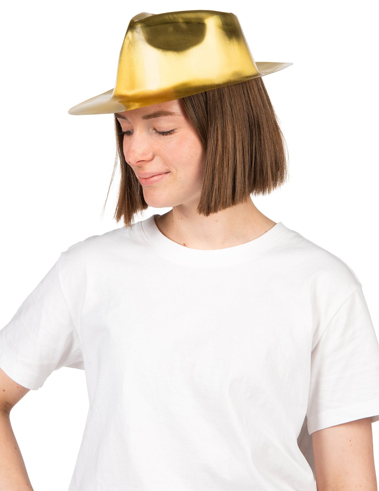 Lesklý zlatý gangsterský klobouk