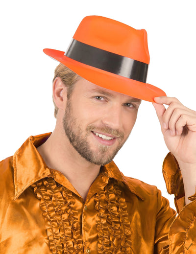 Dospělý neonovo oranžový gangsterský klobouk