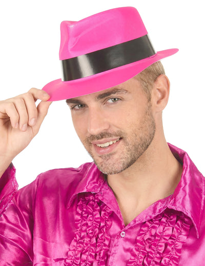 Dospělý neonově růžový gangsterský klobouk