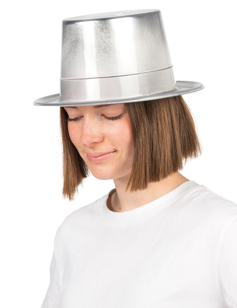 Chapeau haut de forme brillant pour adulte argent