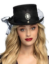 Chapeau Haut de forme Gothique pour femme noir avec camée et dentelle