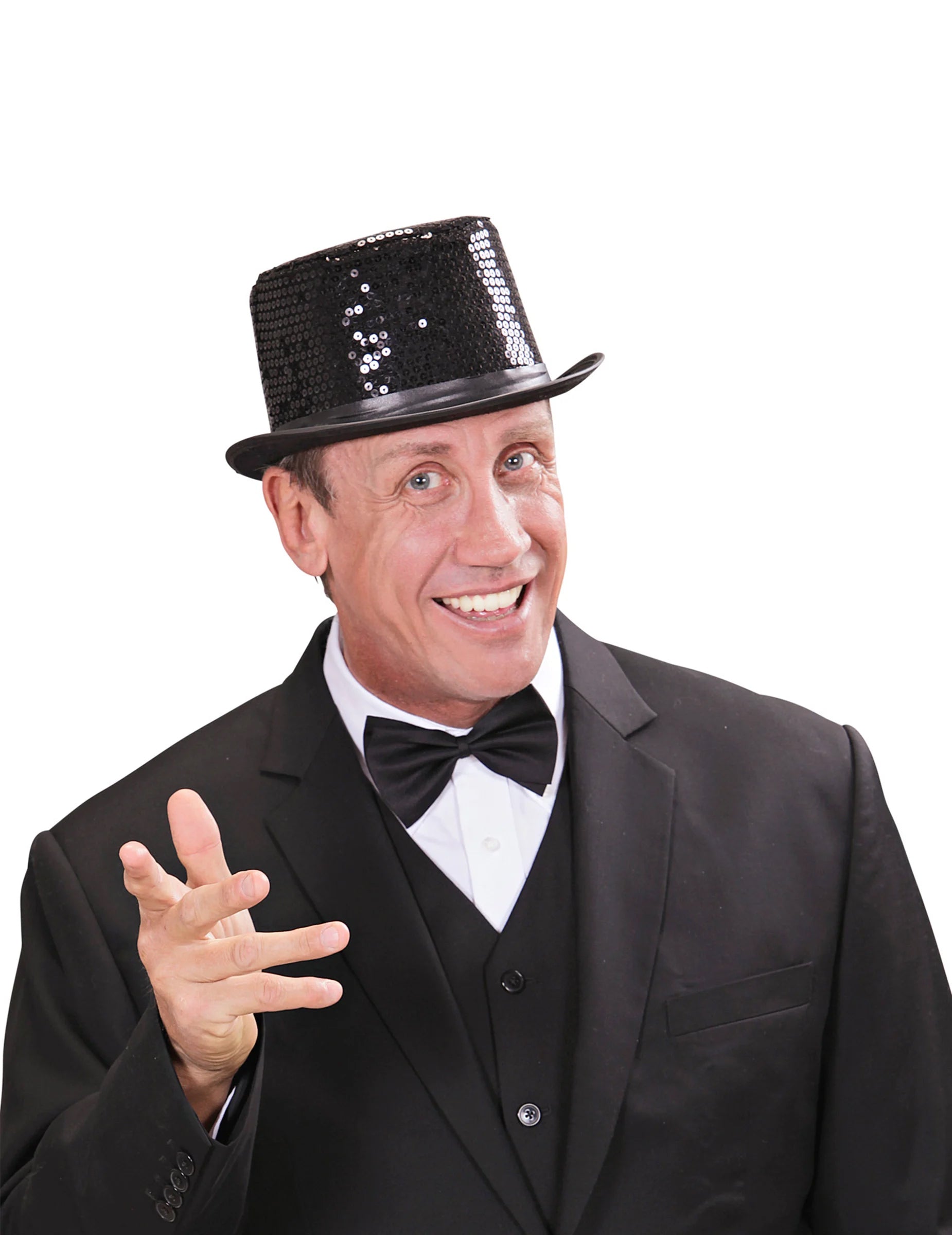 Chapeau haut de forme à sequins pour adulte noir