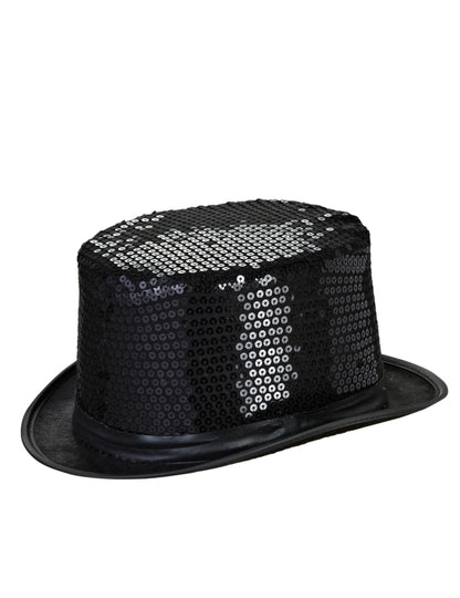Vue de profil du chapeau haut de forme à sequins pour adulte