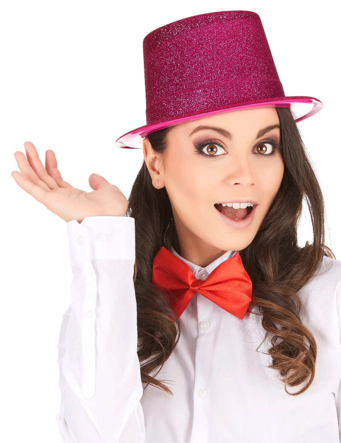 Chapeau haut de forme pailleté pour adulte fuschia