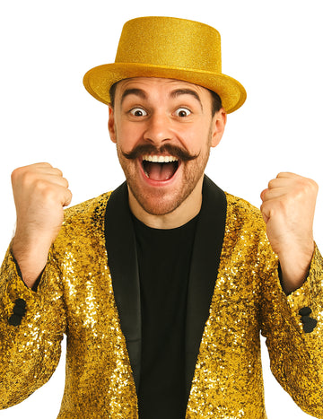 Chapeau haut de forme plastique or pour adulte doré pailleté