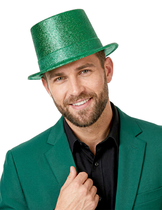 Chapeau haut de forme plastique pailleté vert adulte