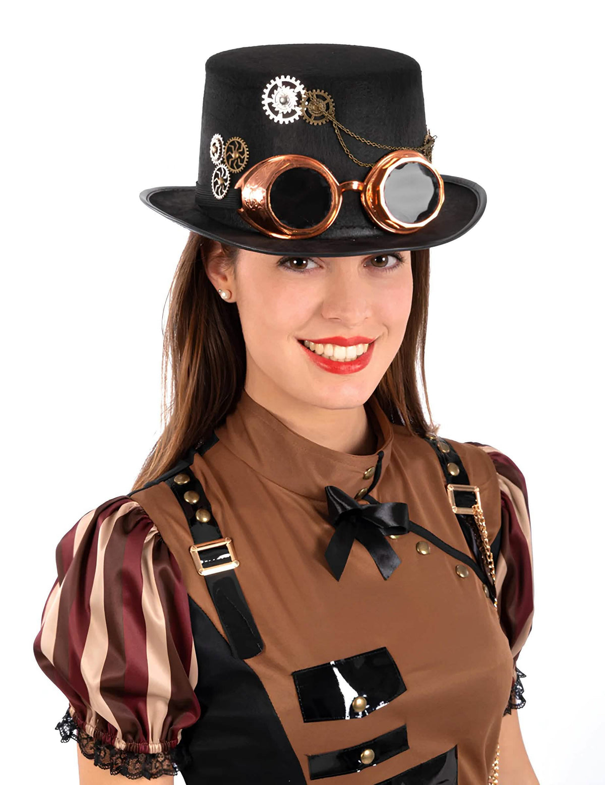 steampunk cylindr pro dospělý černá v plsti s brýlemi a ozubenými koly
