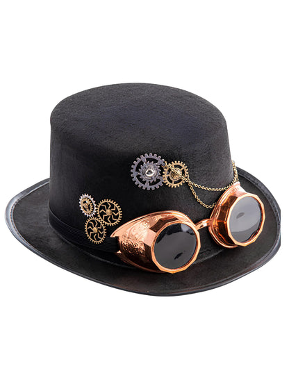 Horní klobouk Steampunk v plsti s brýlemi pro dospělé