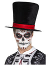 Chapeau haut de forme velour Dia de los Muertos pour adulte noir avec ruban rouge