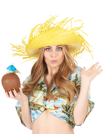 Chapeau Hawaï pour adulte jaune à bords effilochés