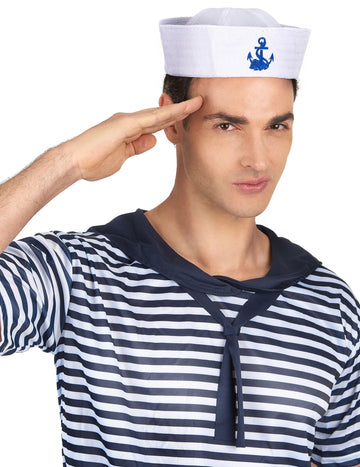 Matrosenhut für Herren mit blauem Anker weiß