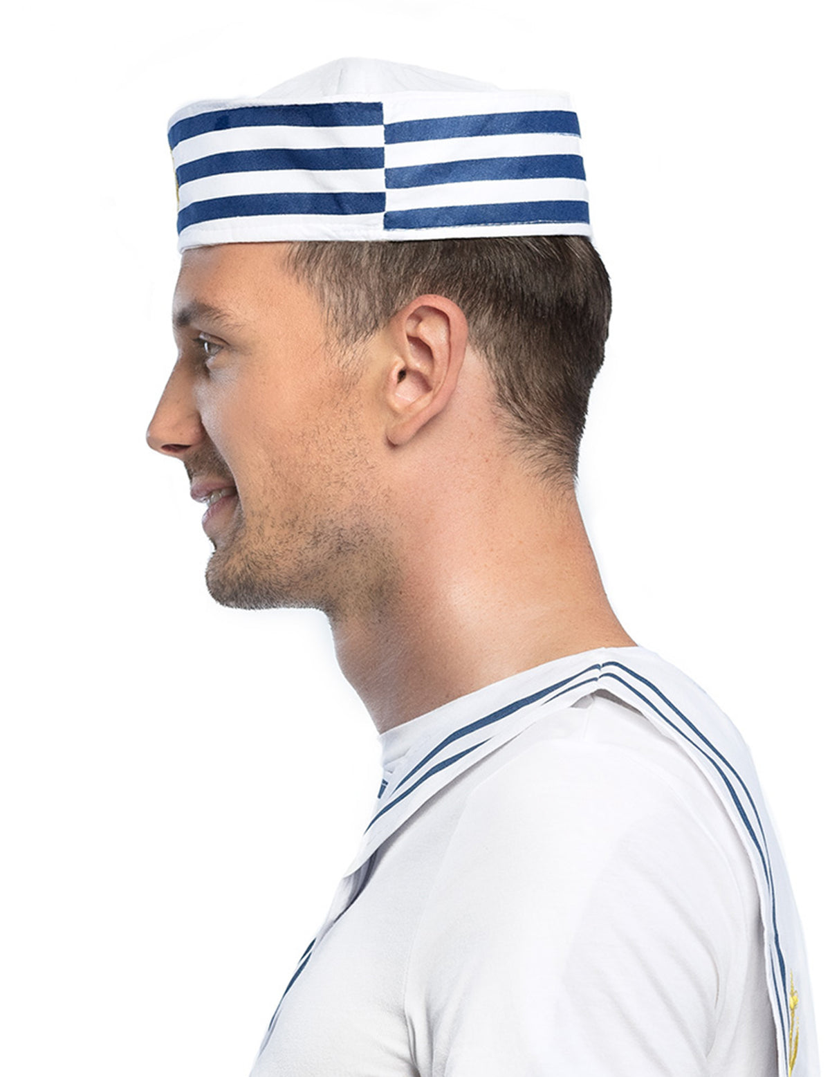 Vue de profil du chapeau marin rayé pour adulte