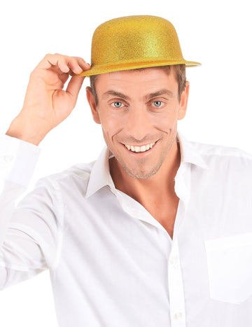 Chapeau melon pailleté pour adulte doré