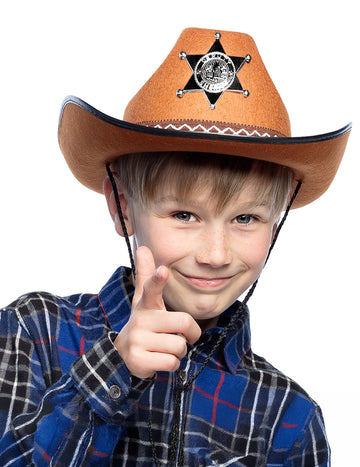 Chapeau de sheriff pour enfant marron avec étoile argentée