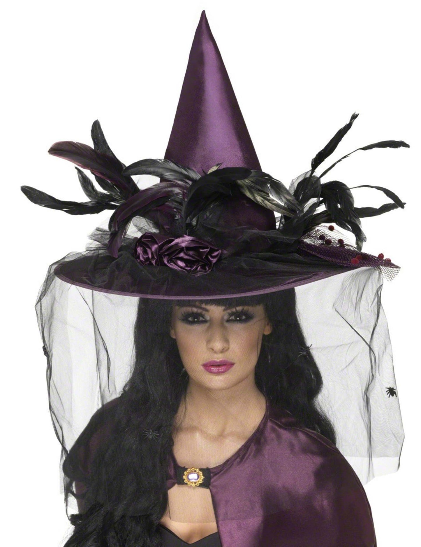 Luxusní fialový čarodějnický klobouk pro ženy na Halloween