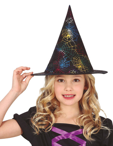dětský vícebarevný čarodějnický klobouk s pavučinou