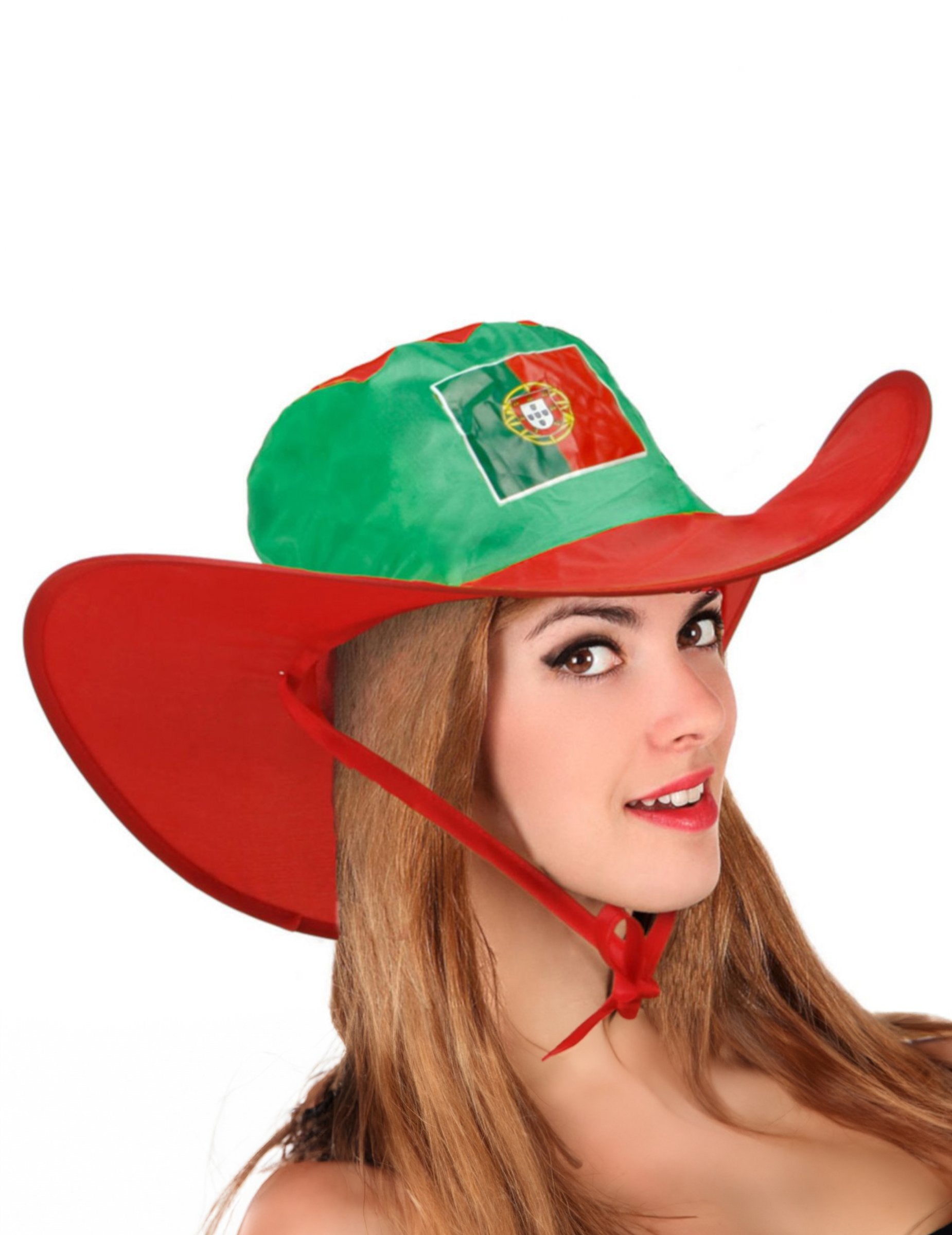 Chapeau de supporter du Portugal pour adulte rouge et vert avec drapeau