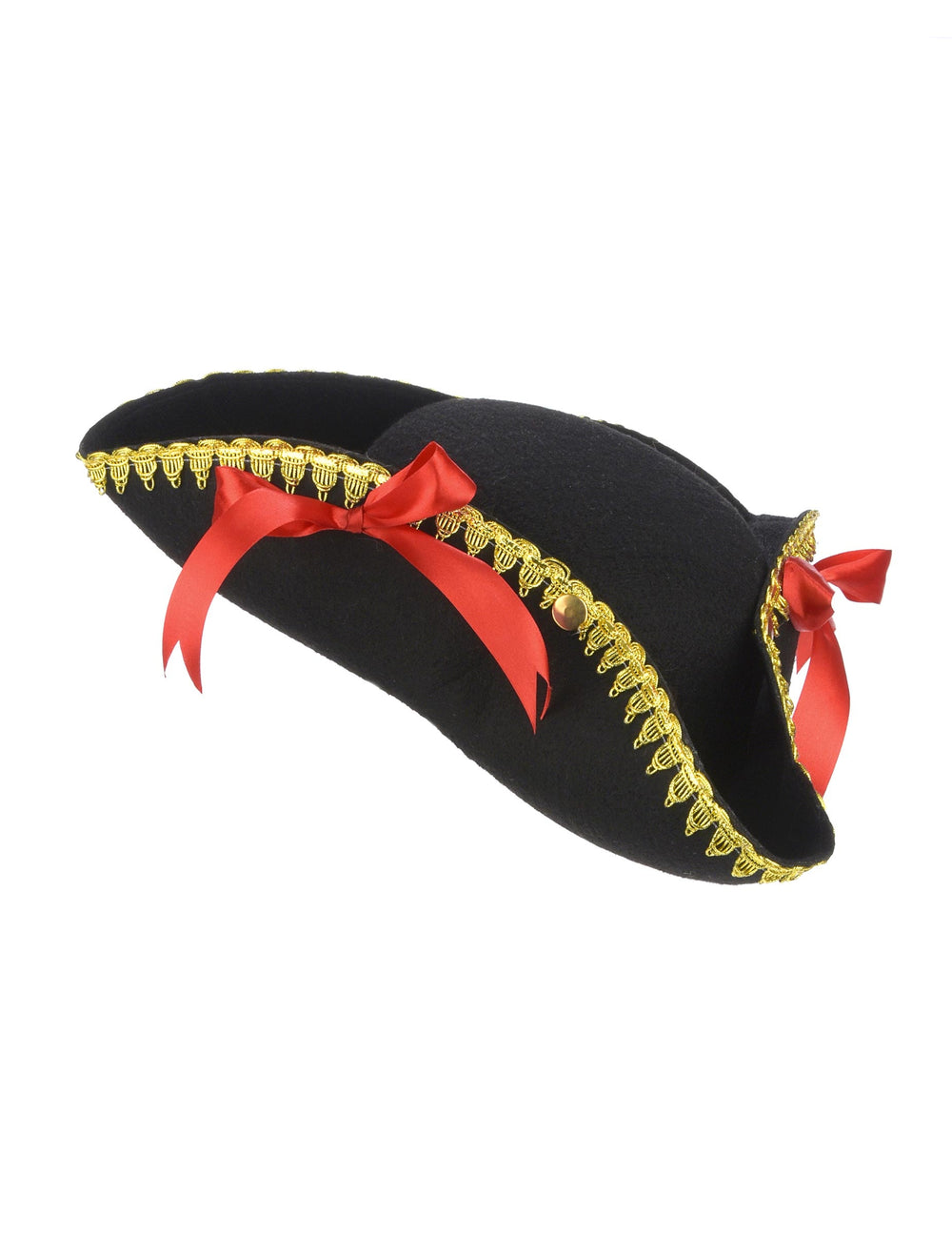 Chapeau tricorne à noeuds rouges pour femme noir et doré