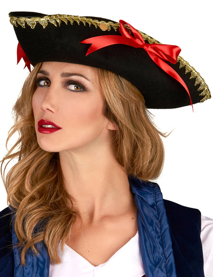 Dámský třírohý klobouk s červenými mašlemi