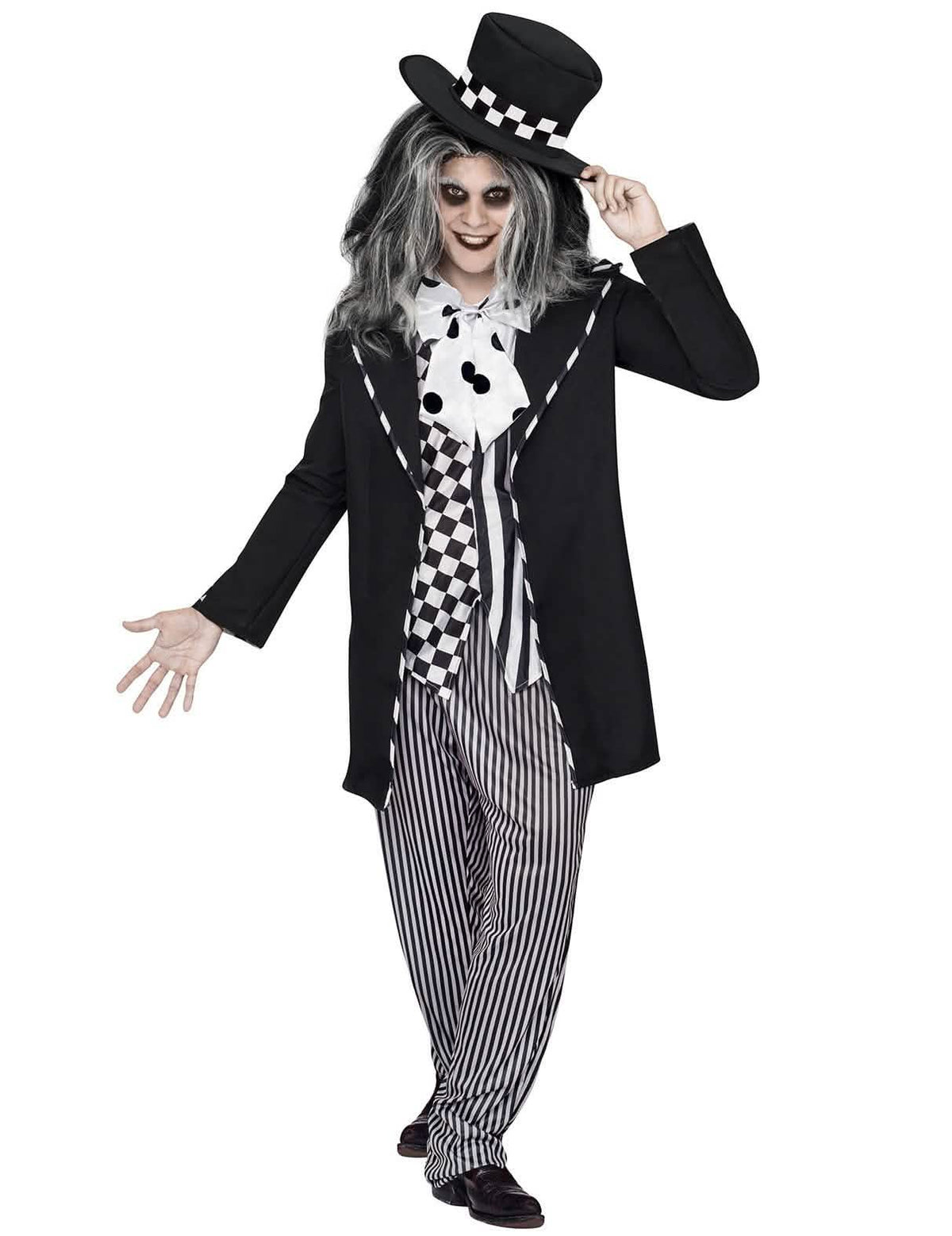 Kostým šíleného kloboučníka z pohádky pro halloween pro muž černá a bílá