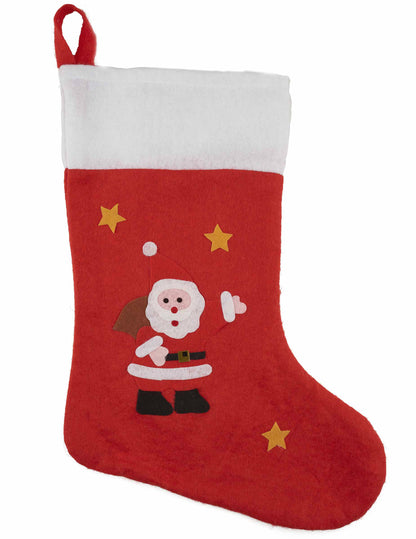 Chaussette de Noël petit papa noël pour enfant rouge et blanc avec étoiles jaunes