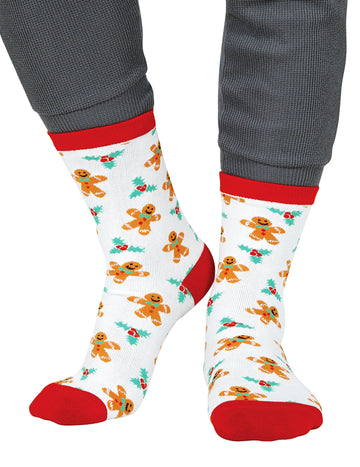 Bílé vánoční punčochy pro dospělé s perníkovým vzorem