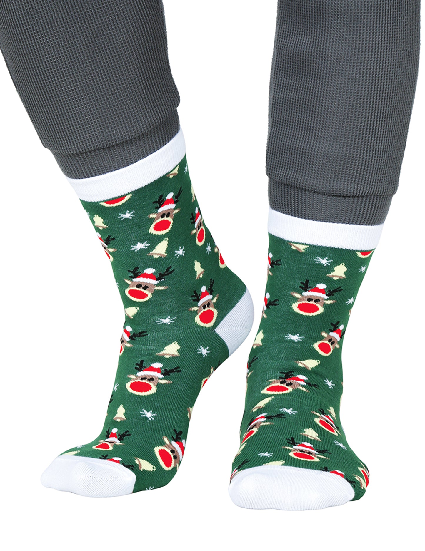 Zelené vánoční punčochy pro dospělé se vzorem sobů