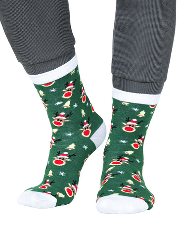 Zelené vánoční punčochy pro dospělé se vzorem sobů