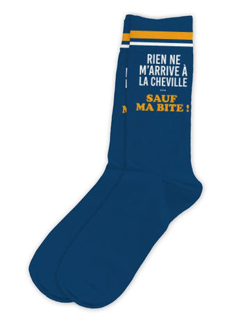 Chaussettes humoristiques Rien ne m'arrive à la cheville pour homme bleu marine et jaune