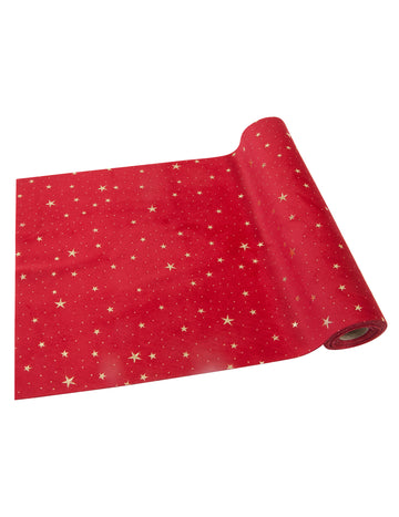 Červený sametový běhoun na stůl zlaté hvězdy 3m